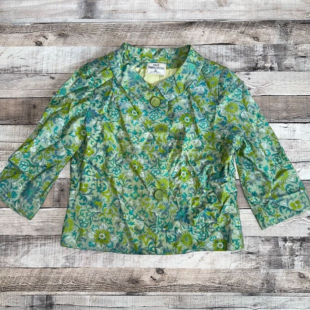 Vintage 60’s Vogue Paris Original Green Floral Blazer